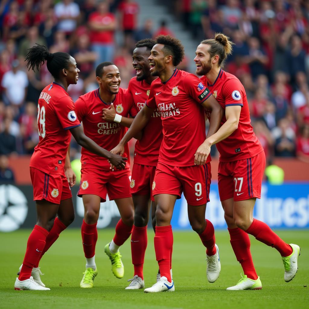 Lamine Yamal celebrating a goal with his teammates