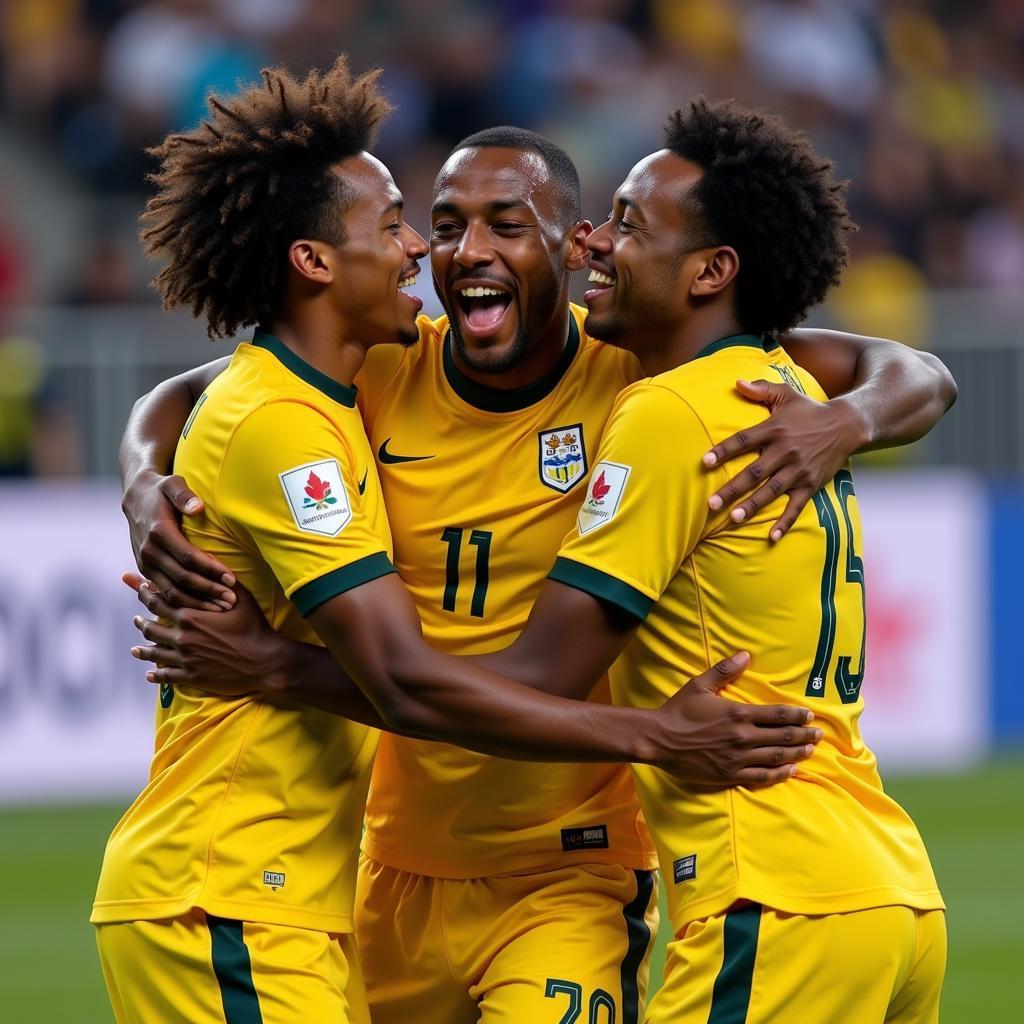 Lamine Yamal celebrating a goal with teammates