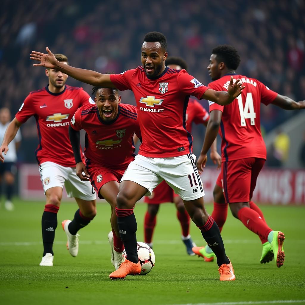 Lamine Yamal celebrates a goal with his teammates, showcasing camaraderie and team spirit.