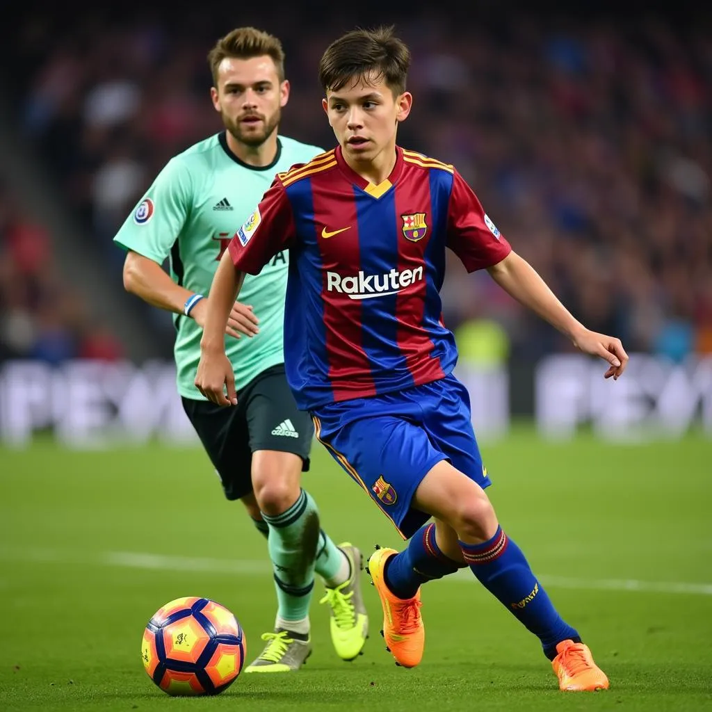 Lamine Yamal showcasing his impressive dribbling skills during a youth match