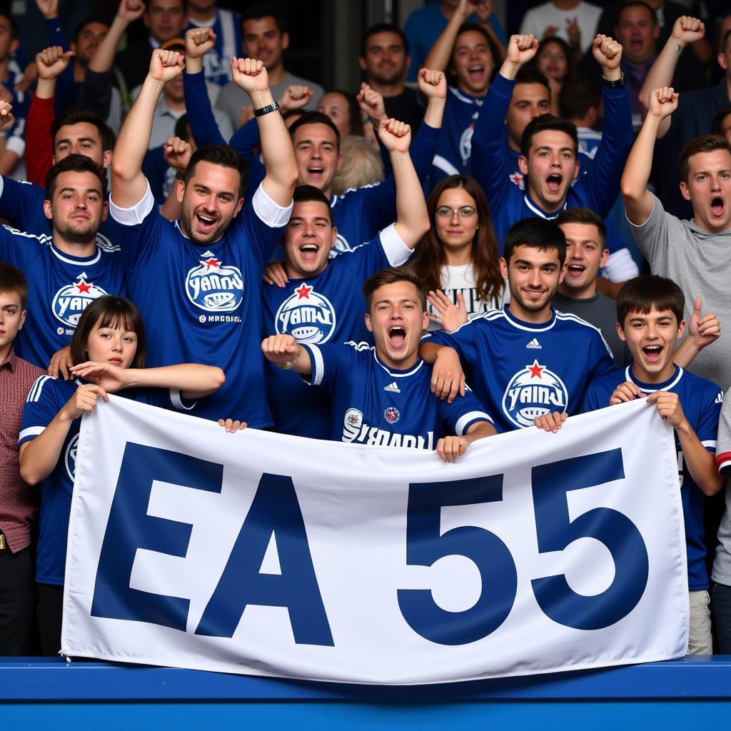 Lamine Yamal Fans Holding an EA 55 Banner