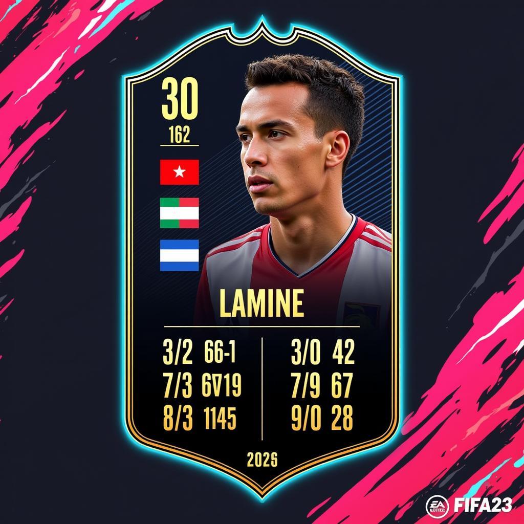 Lamine Yamal's FIFA 23 Ultimate Team Card showcasing his high potential