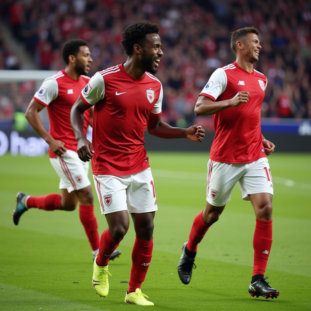 Lamine Yamal celebrating a goal with his teammates