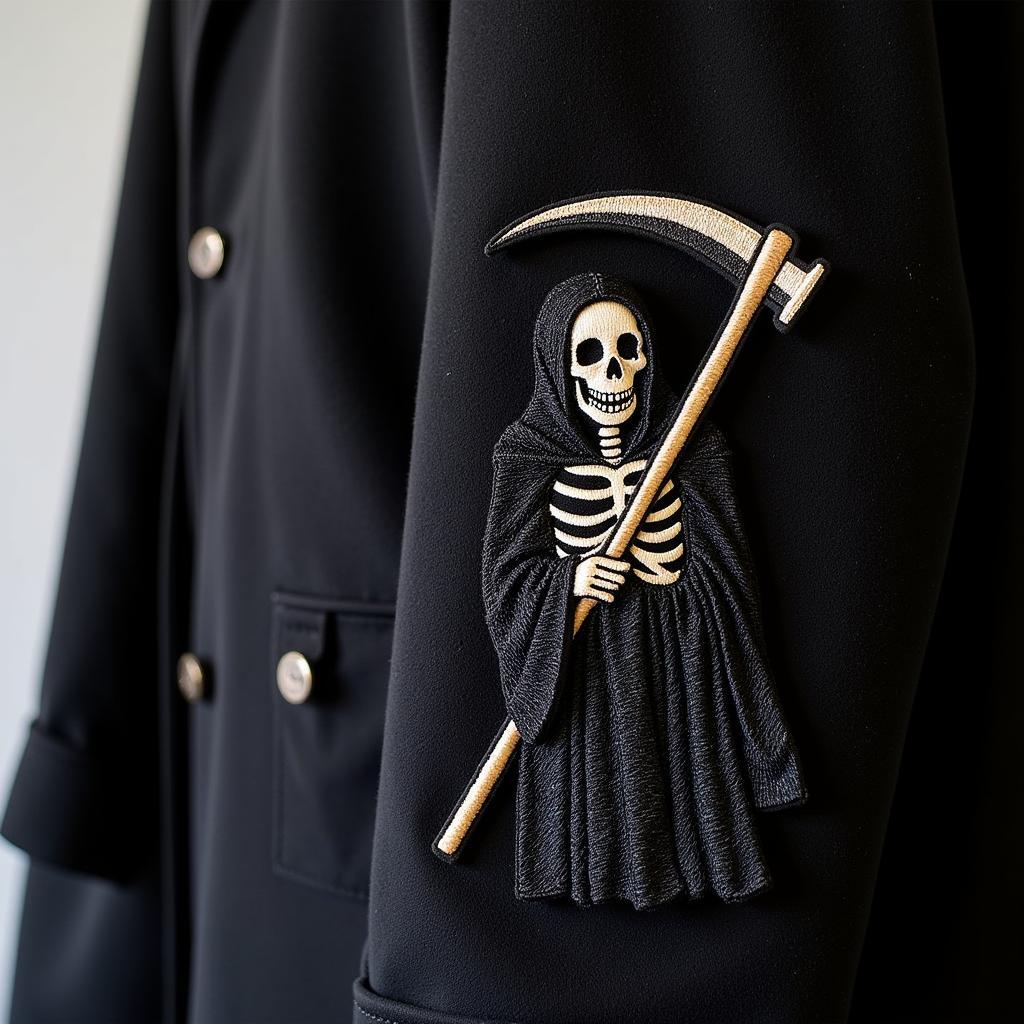 Lamine Yamal's grim reaper coat: Close-up of the intricate embroidery and design.