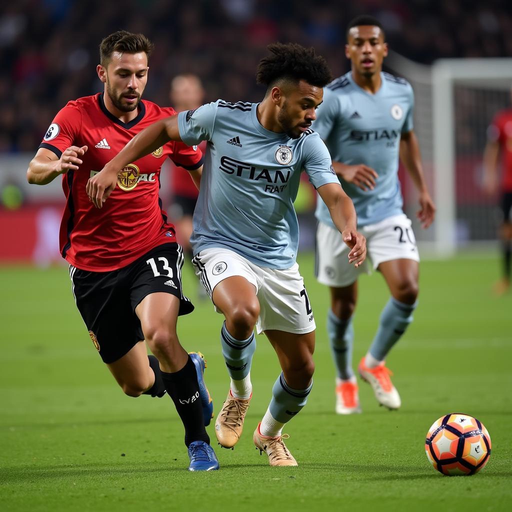 Lamine Yamal dribbling the ball past an opponent