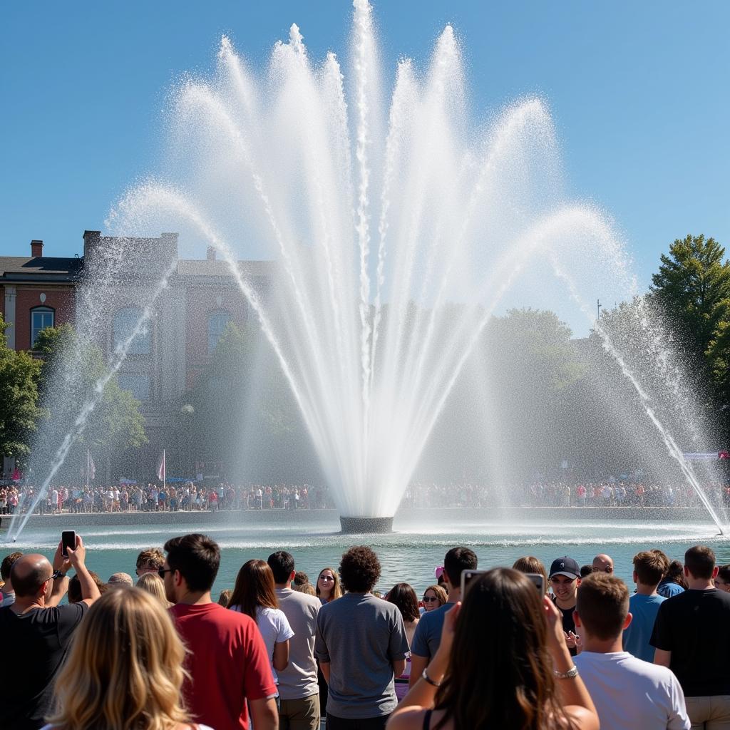 Water fountain leaping high in the air, symbolizing joy and celebration