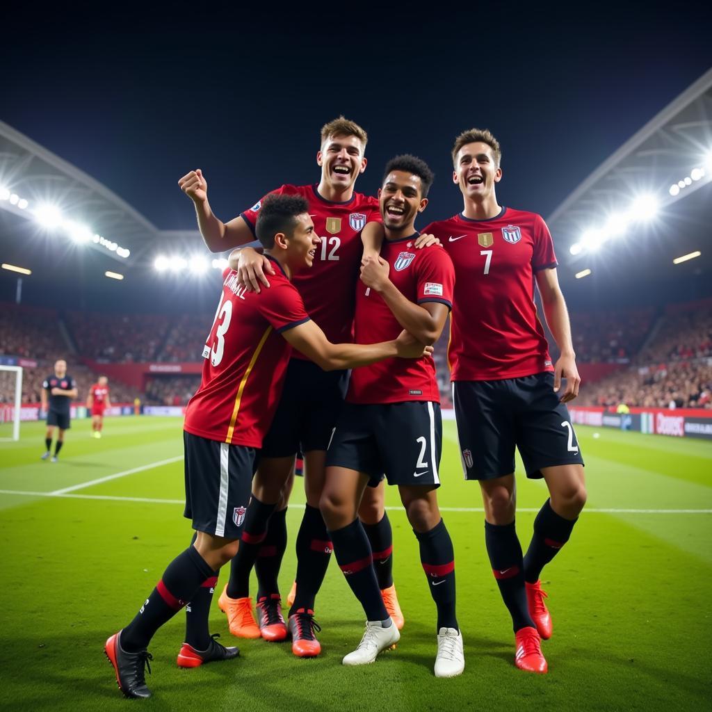 Lamine Yamal celebrates a goal with his teammates