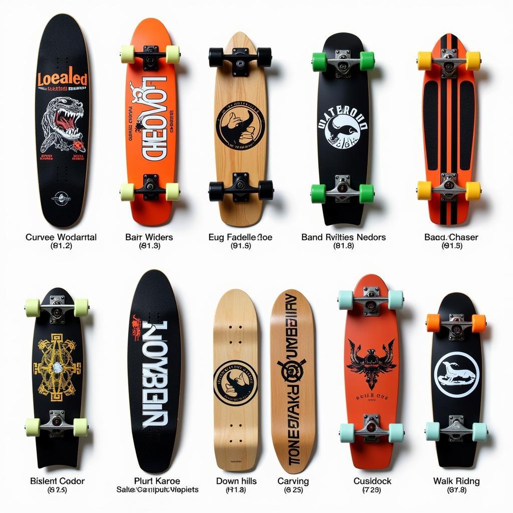 A lineup of Loaded Skateboards