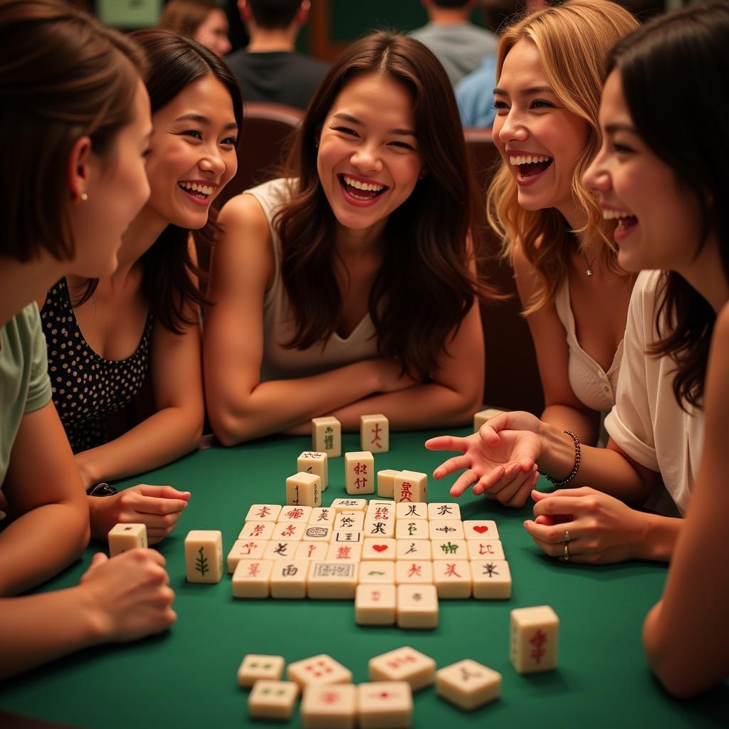 Mahjong Players Celebrating a Win