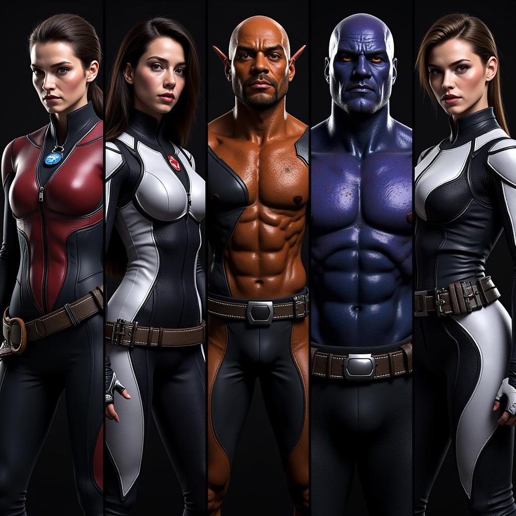 Diverse characters from the Mass Effect universe