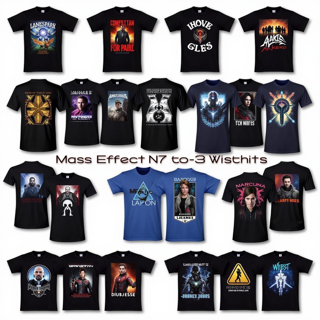 A collection of Mass Effect N7 t-shirts