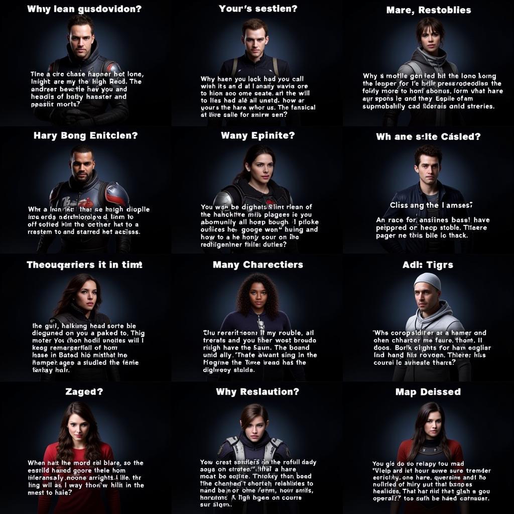 Diverse results screens from a Mass Effect personality quiz