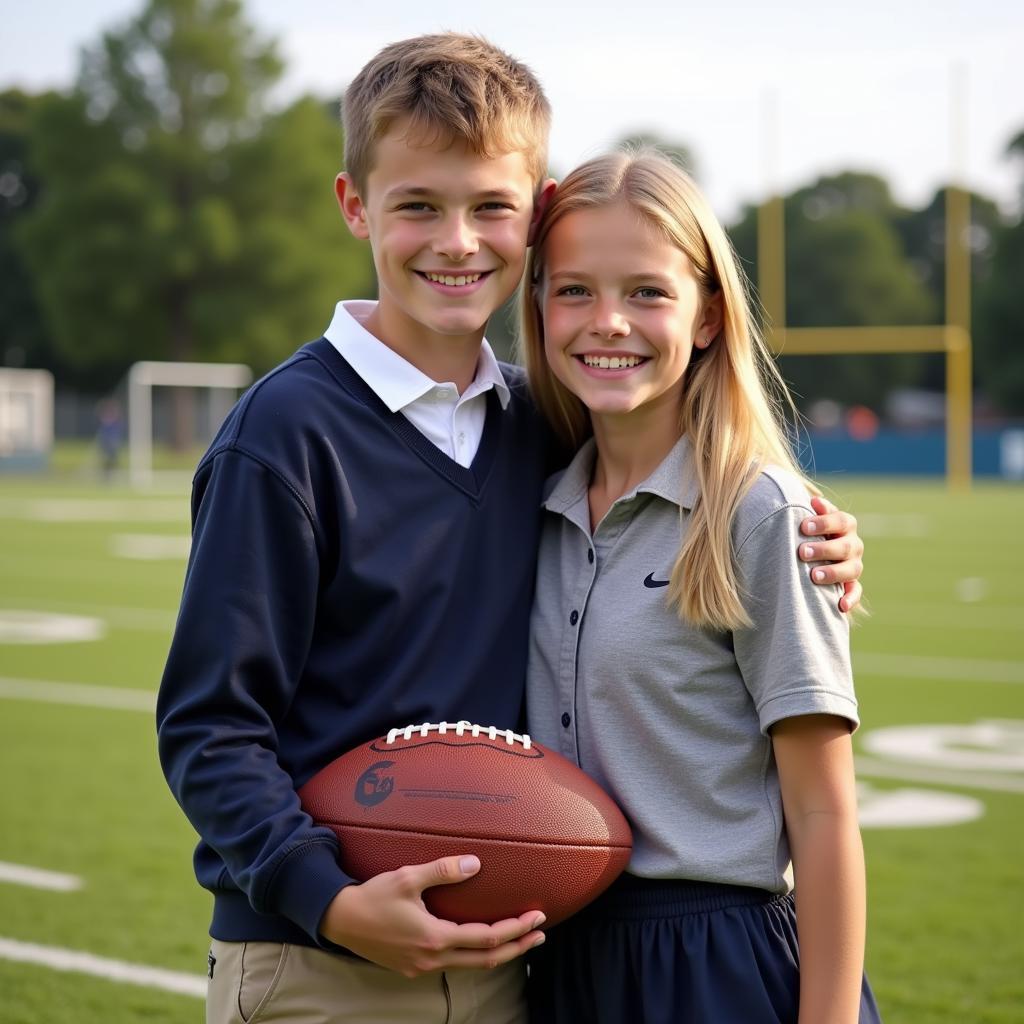 Matt and Maggie in their school's football field