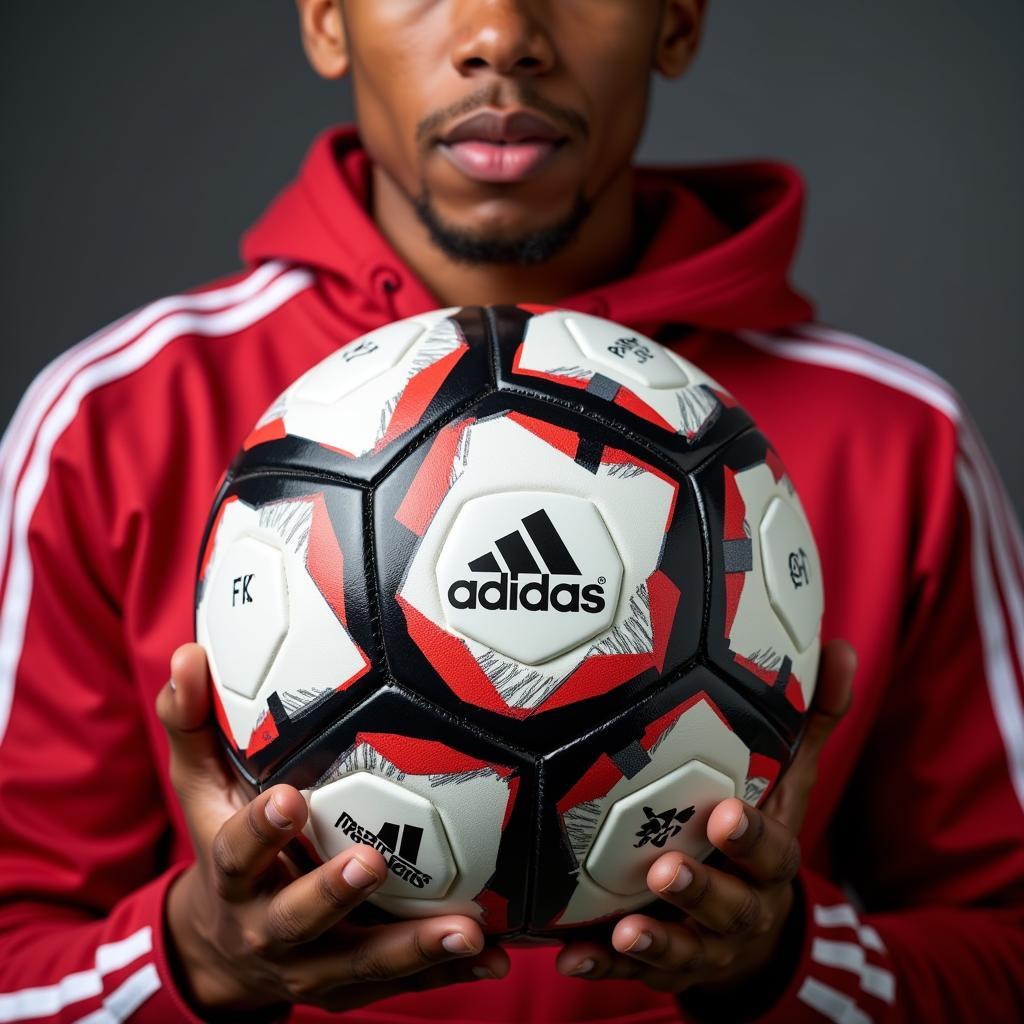 Kylian Mbappe holding a high-tech soccer ball