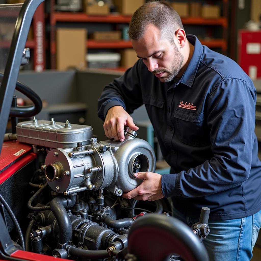 Mechanic Installing Golf Cart Turbo Kit