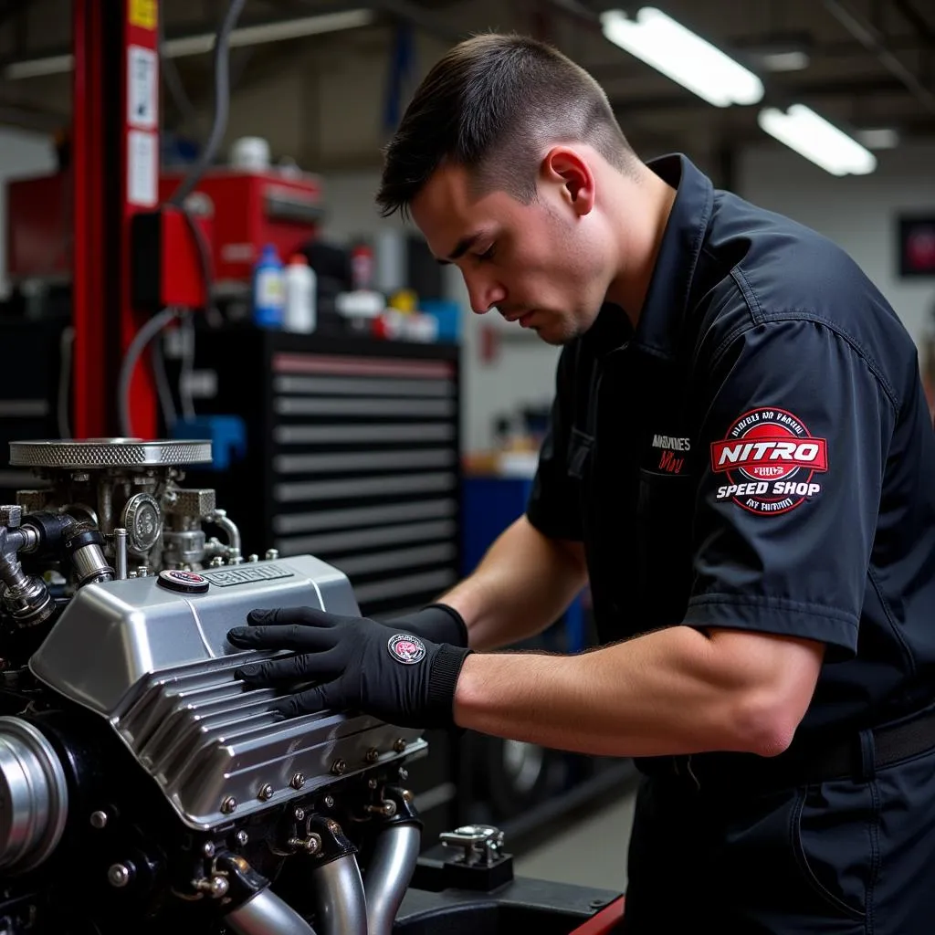 Mechanic working on a car engine in the workshop