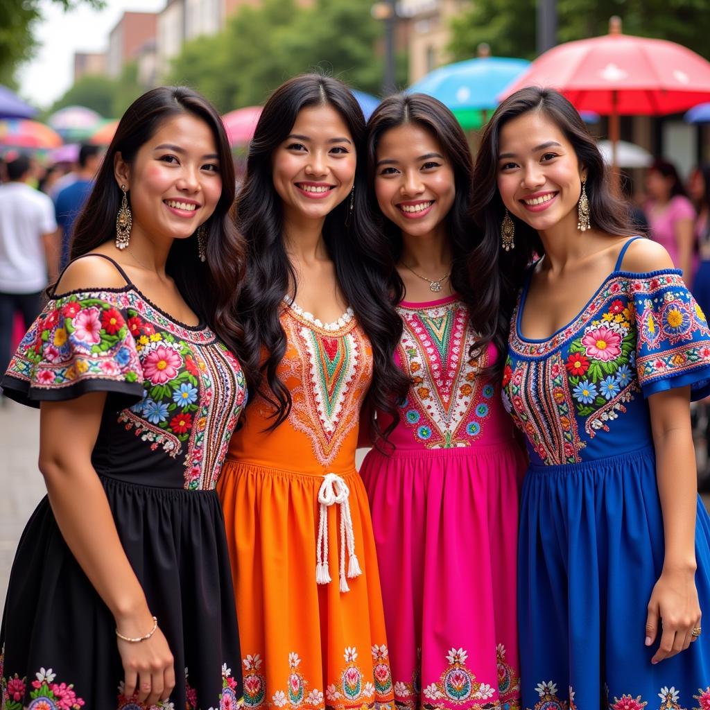 Women in colorful Mexican fiesta dresses