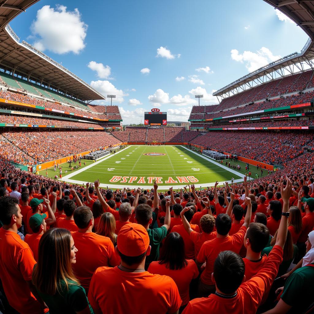 Miami Hurricanes fans celebrating a touchdown at the Orange Bowl