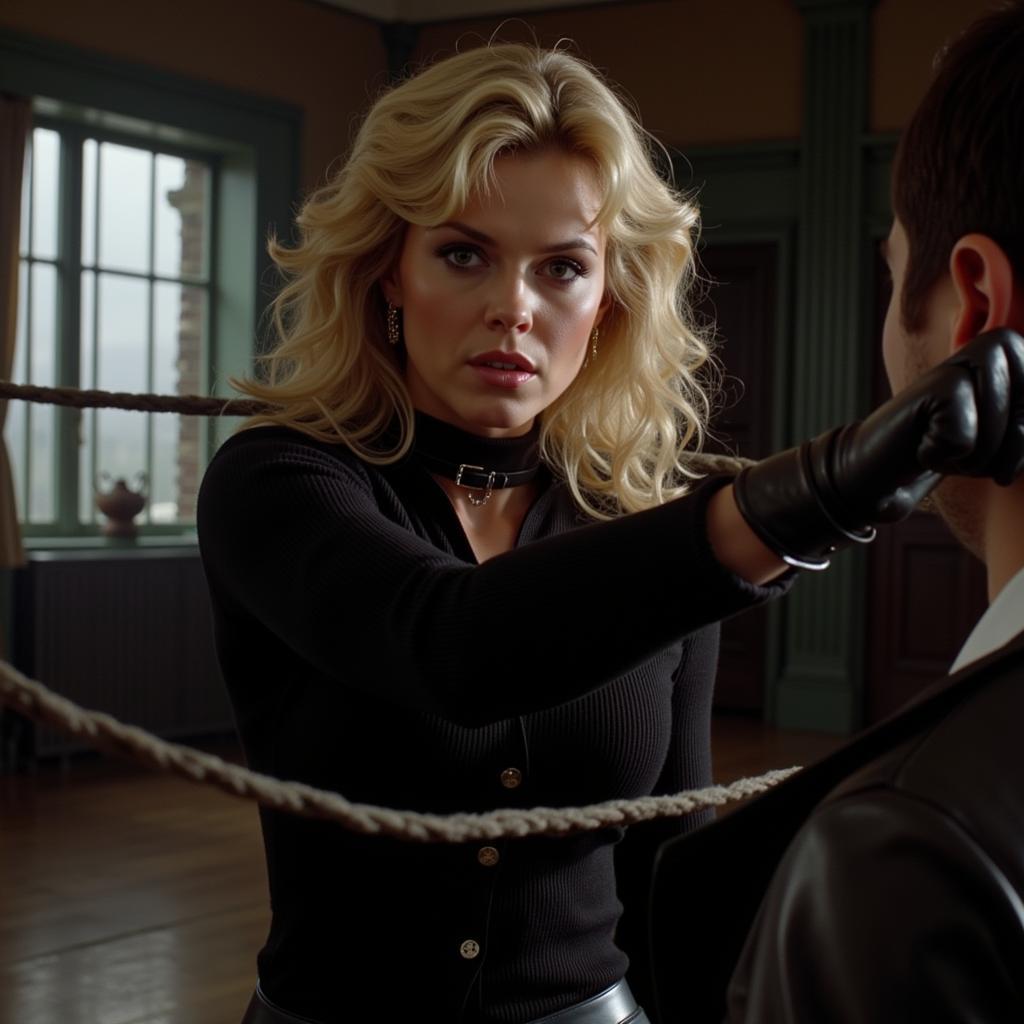 Michelle Pfeiffer as Catwoman engaged in a whip fight