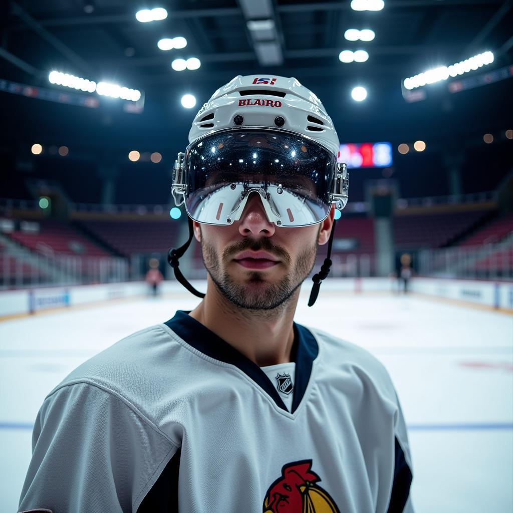 Mirrored Hockey Visor Reducing Glare on Ice