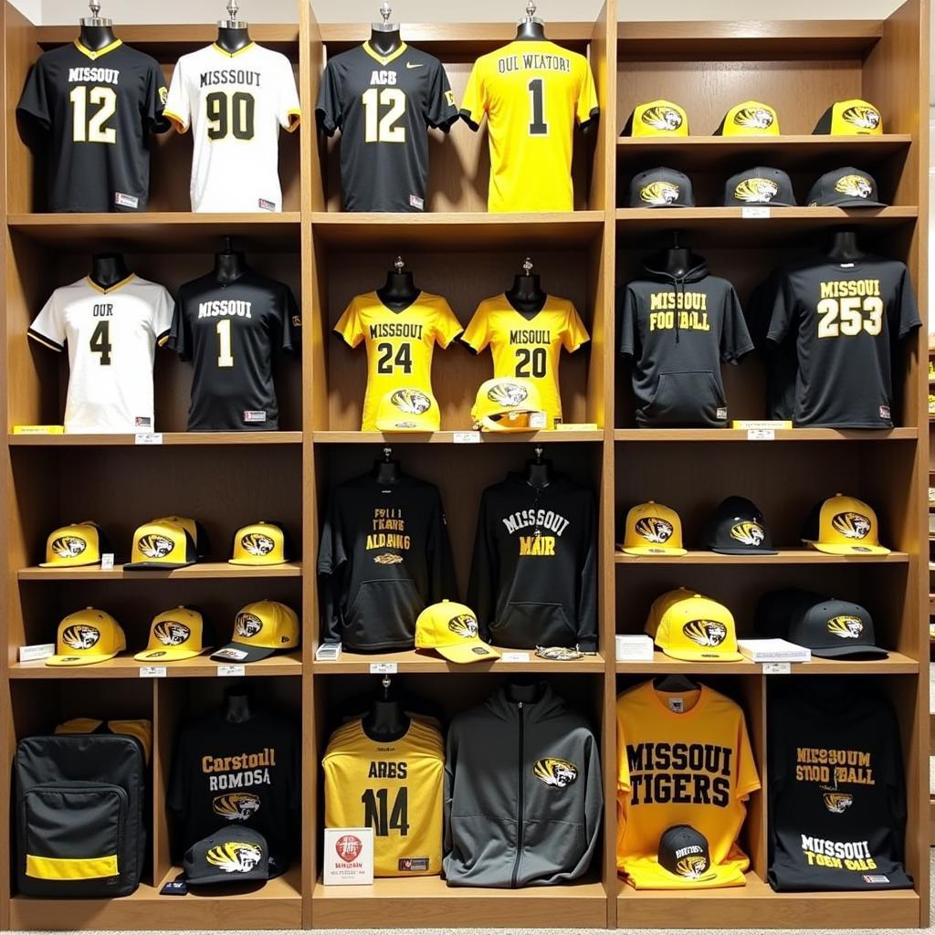 A Variety of Missouri Tigers Football Apparel on Display