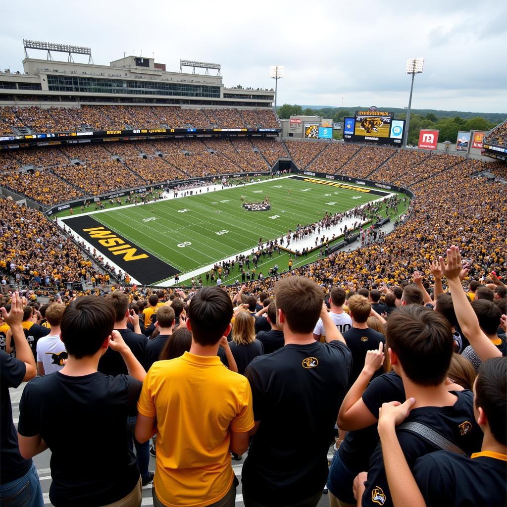 Fans Wearing Missouri Tigers Football Jerseys at a Game