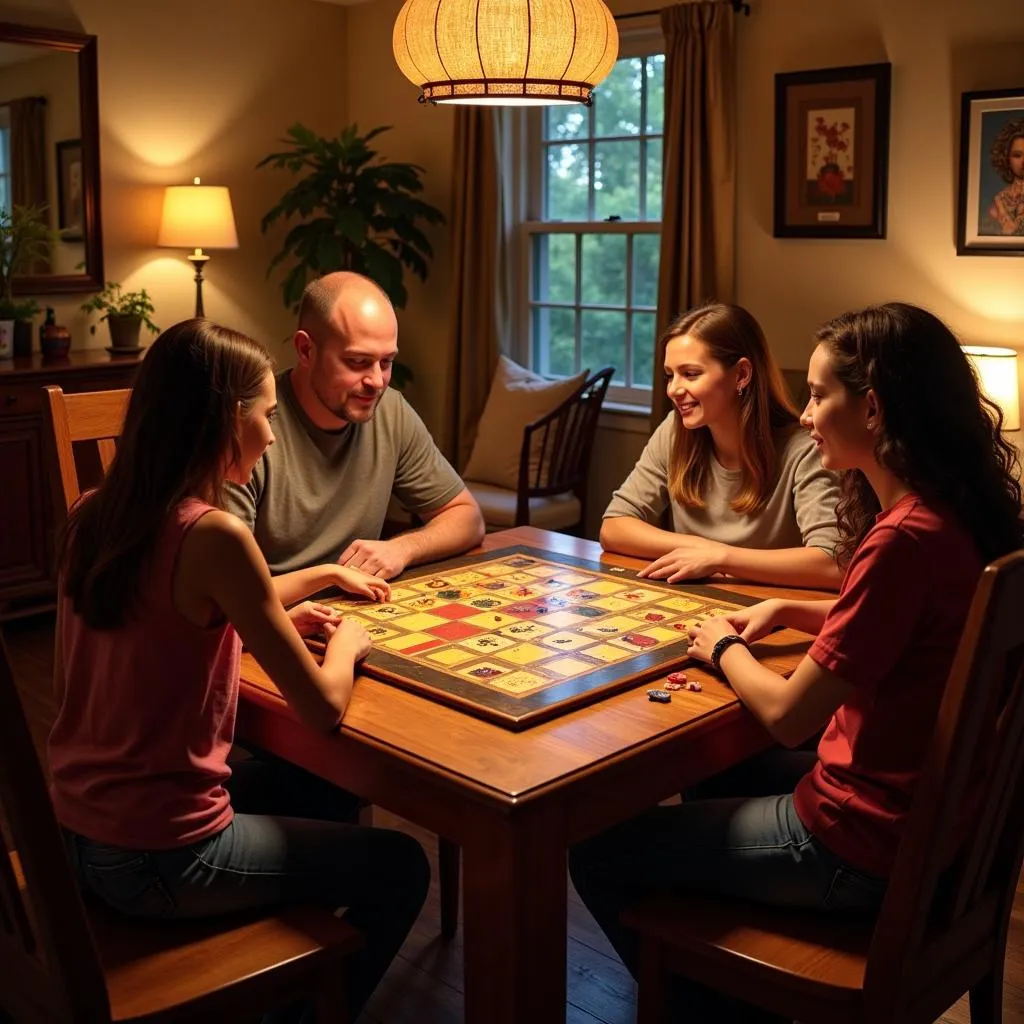 Family Enjoying Games at a Multi-Game Dining Table