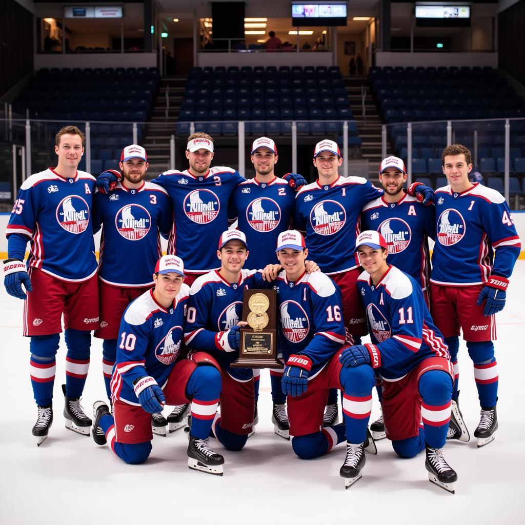 NAHL alumni celebrating an NCAA championship victory