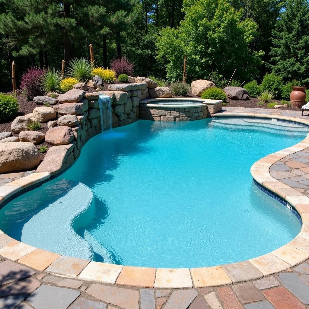 Elegant natural stone pool coping