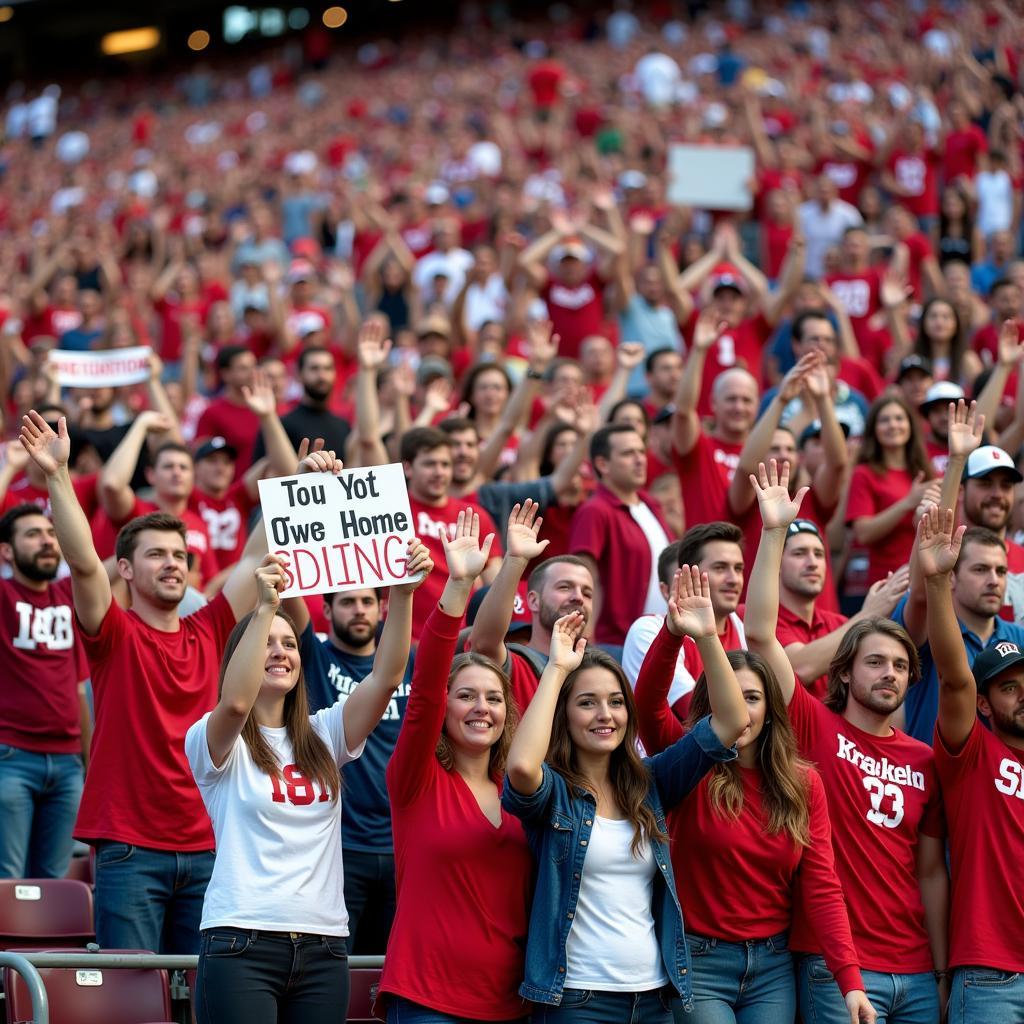 Fans cheering in an NCAAF stadium