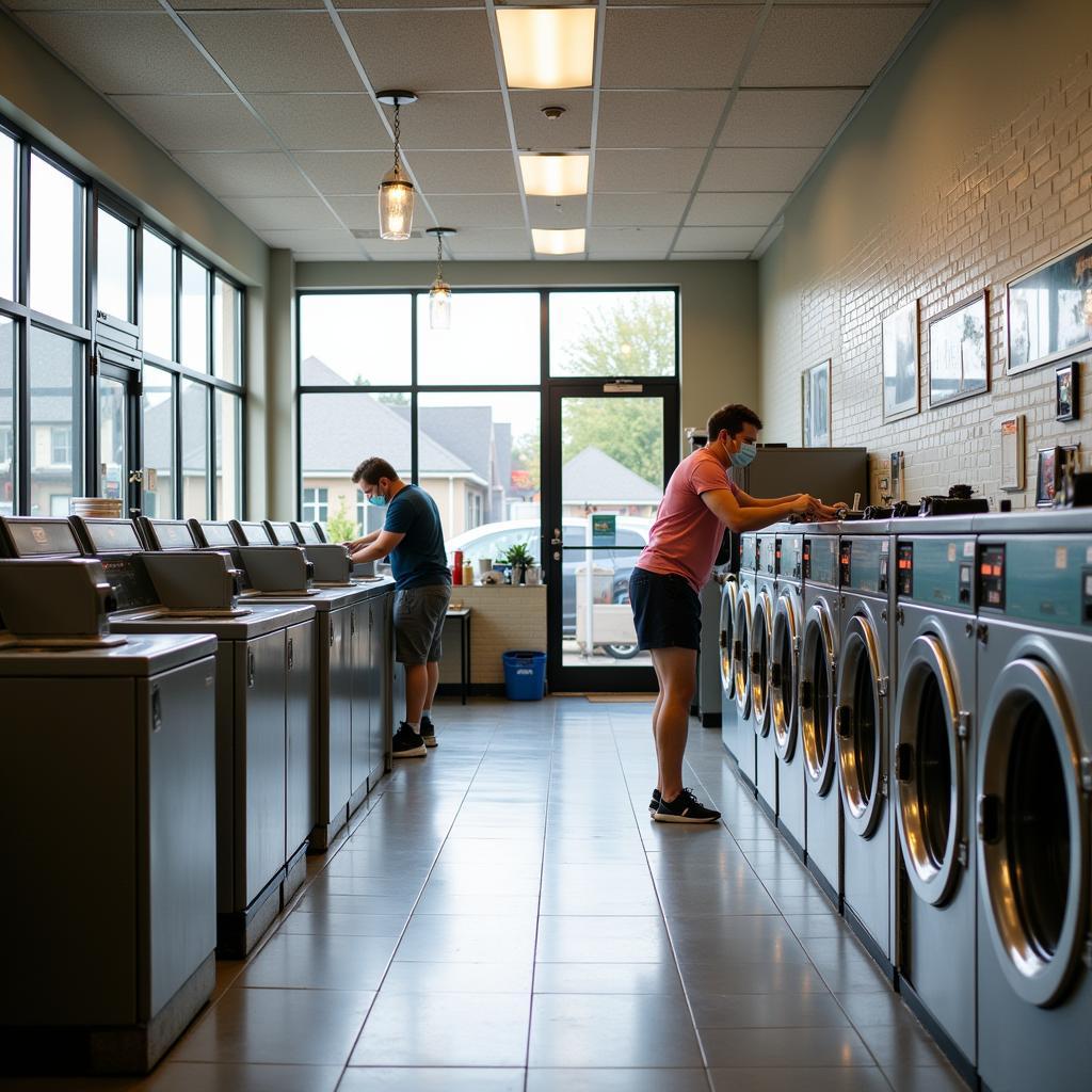 Bright and Clean Neighborhood Laundry Exterior