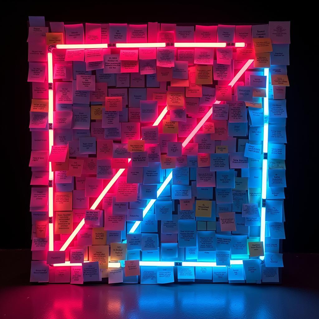 A music album cover recreated using neon post-it notes