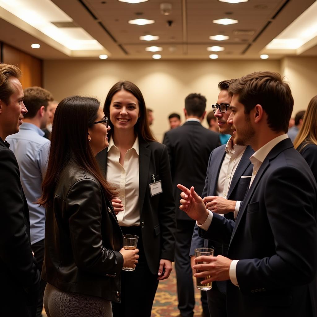 Students networking at a tech event