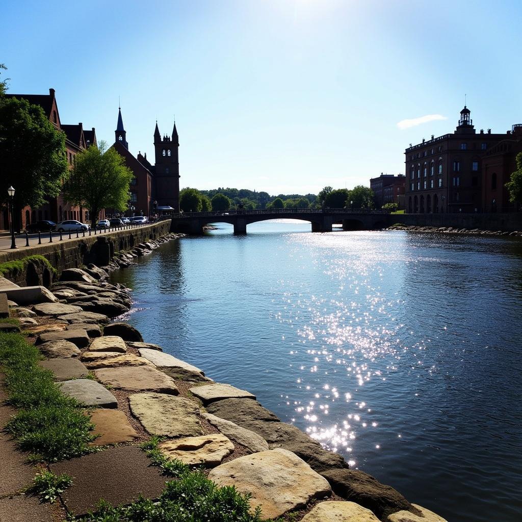 Scenic riverfront view of New Castle, Delaware