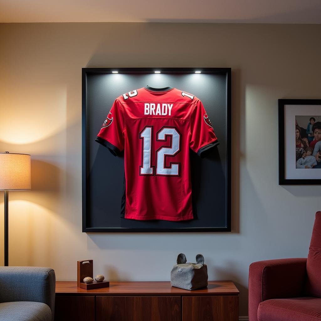 NFL jersey display case prominently displayed in a fan's living room