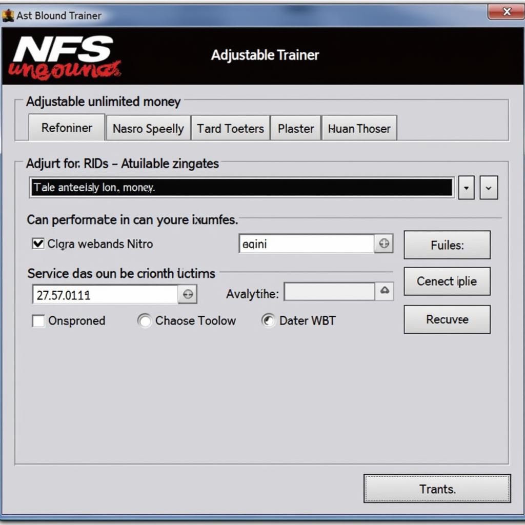 NFS Unbound Trainer Options Menu