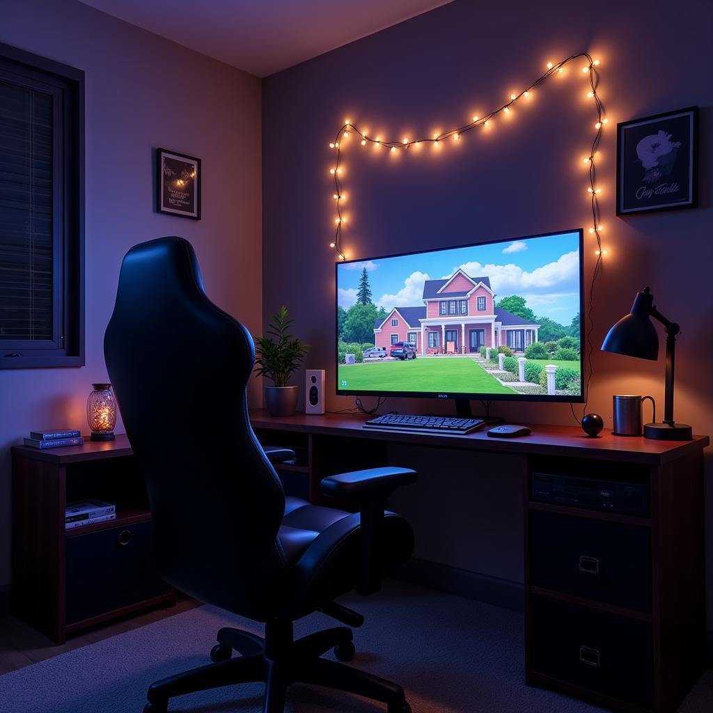 A gamer's setup with The Sims on the screen