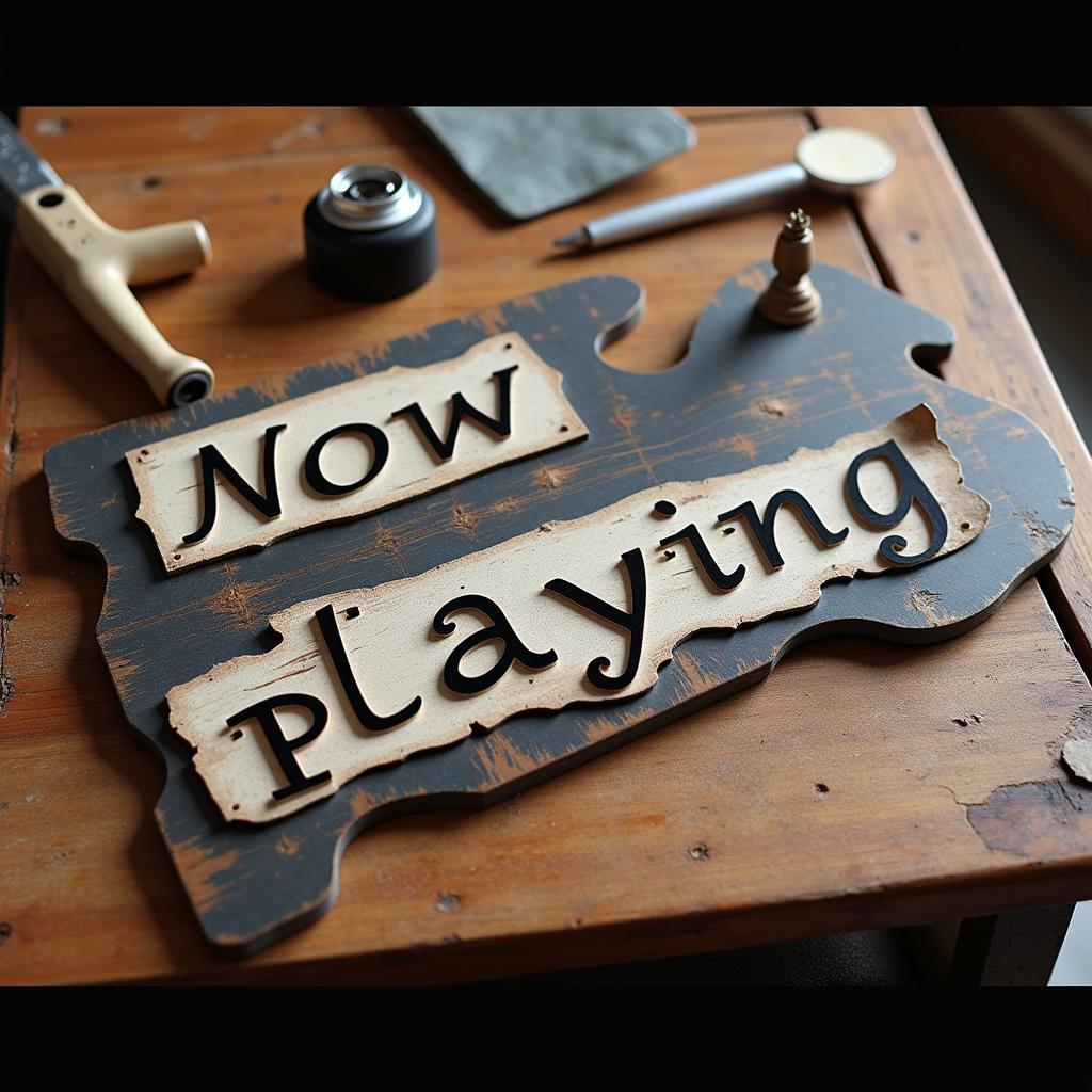 Close-Up Detail of Now Playing Sign