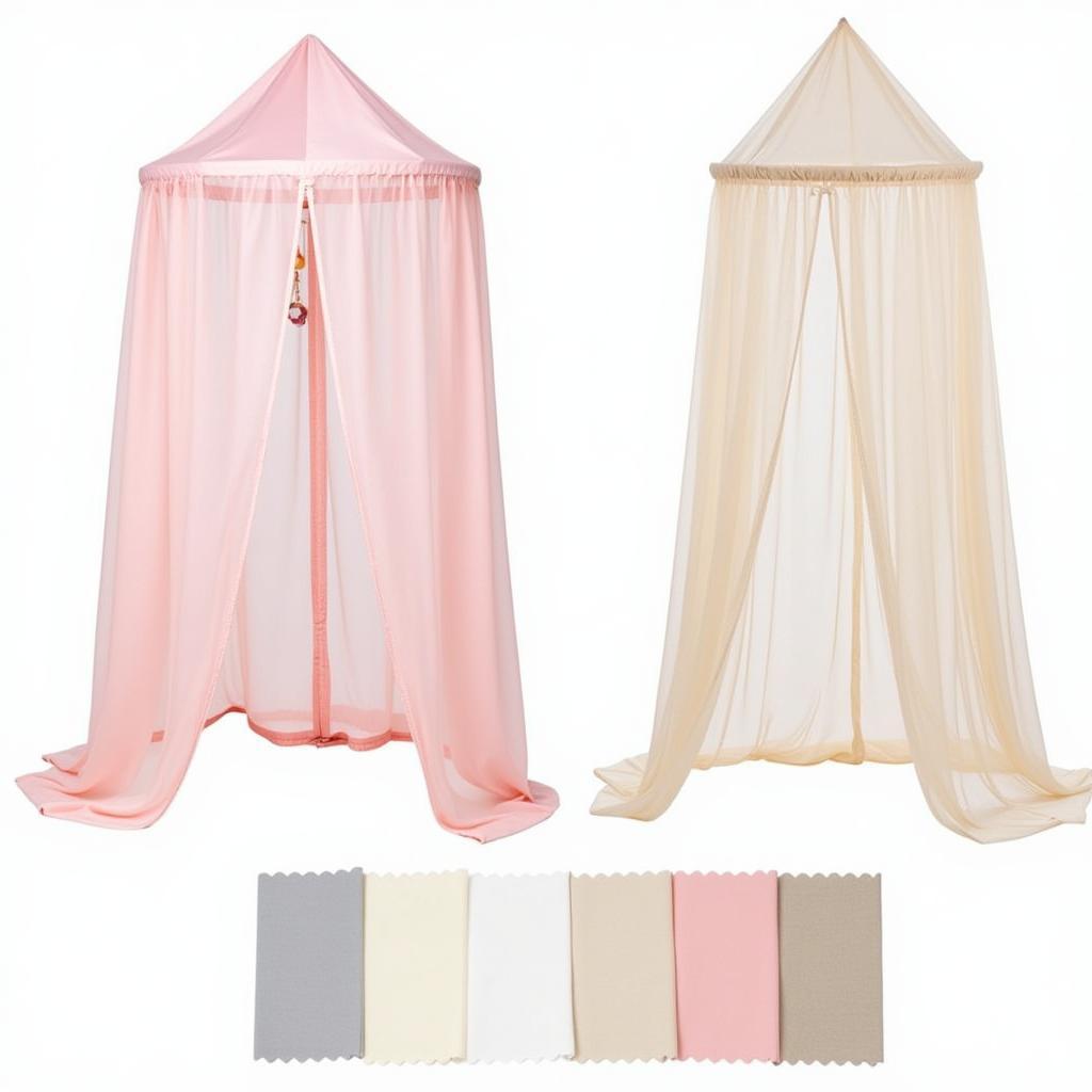 Nursery Canopy Fabrics and Colors: Cotton, Tulle, Pastel Pink, and Neutral Beige