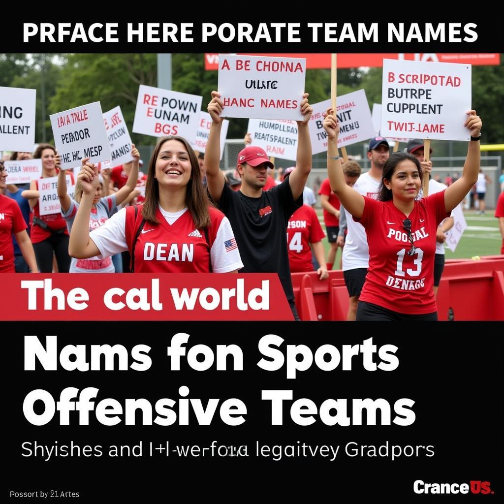 Protesters holding signs against an offensive team name