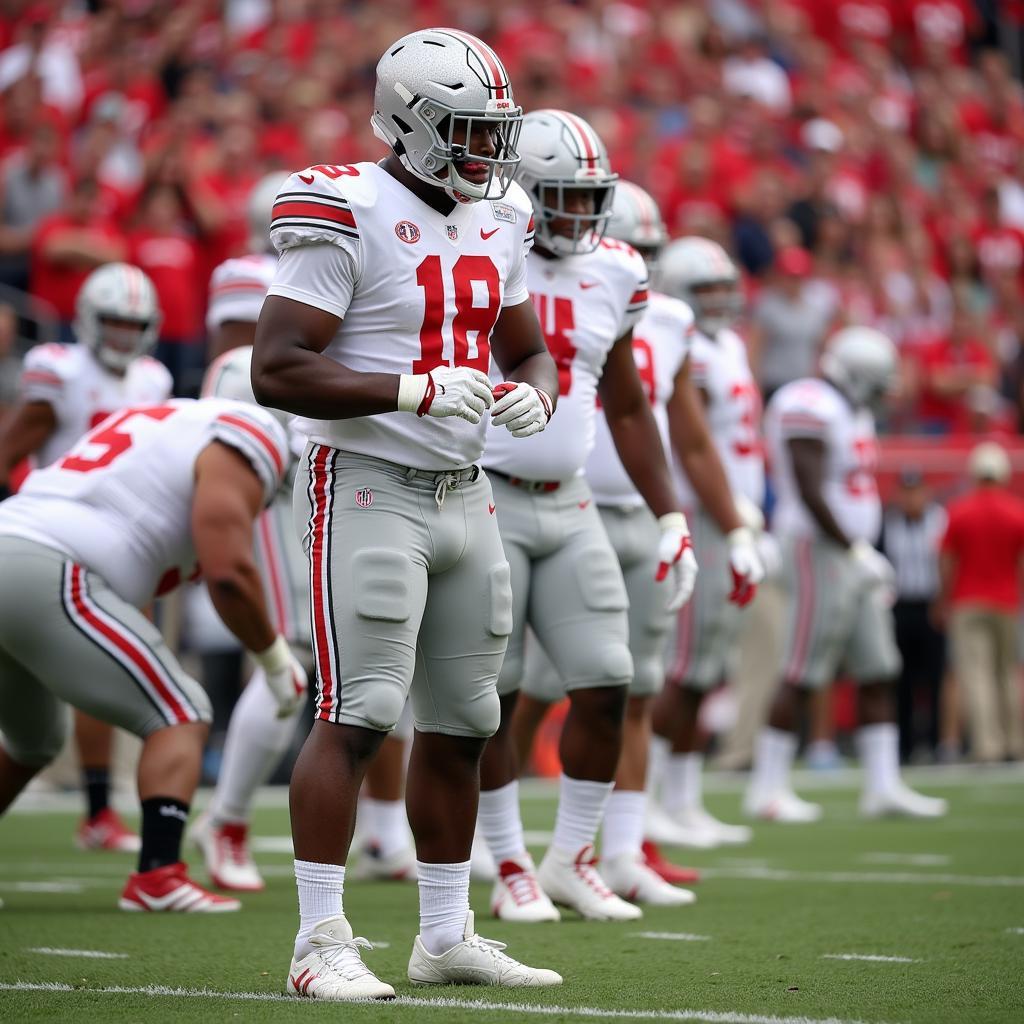 Buckeyes players wearing the classic away jersey during an away game