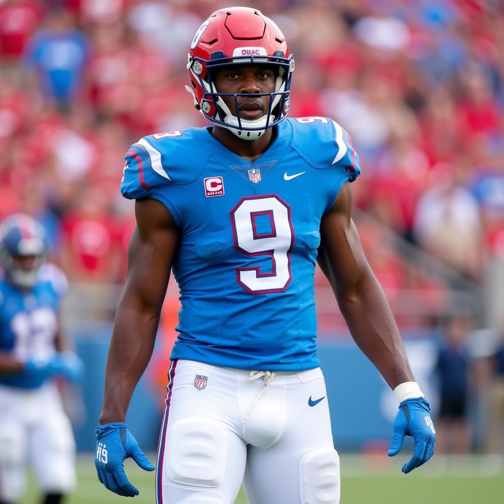 Ole Miss Rebels player in the classic powder blue home jersey