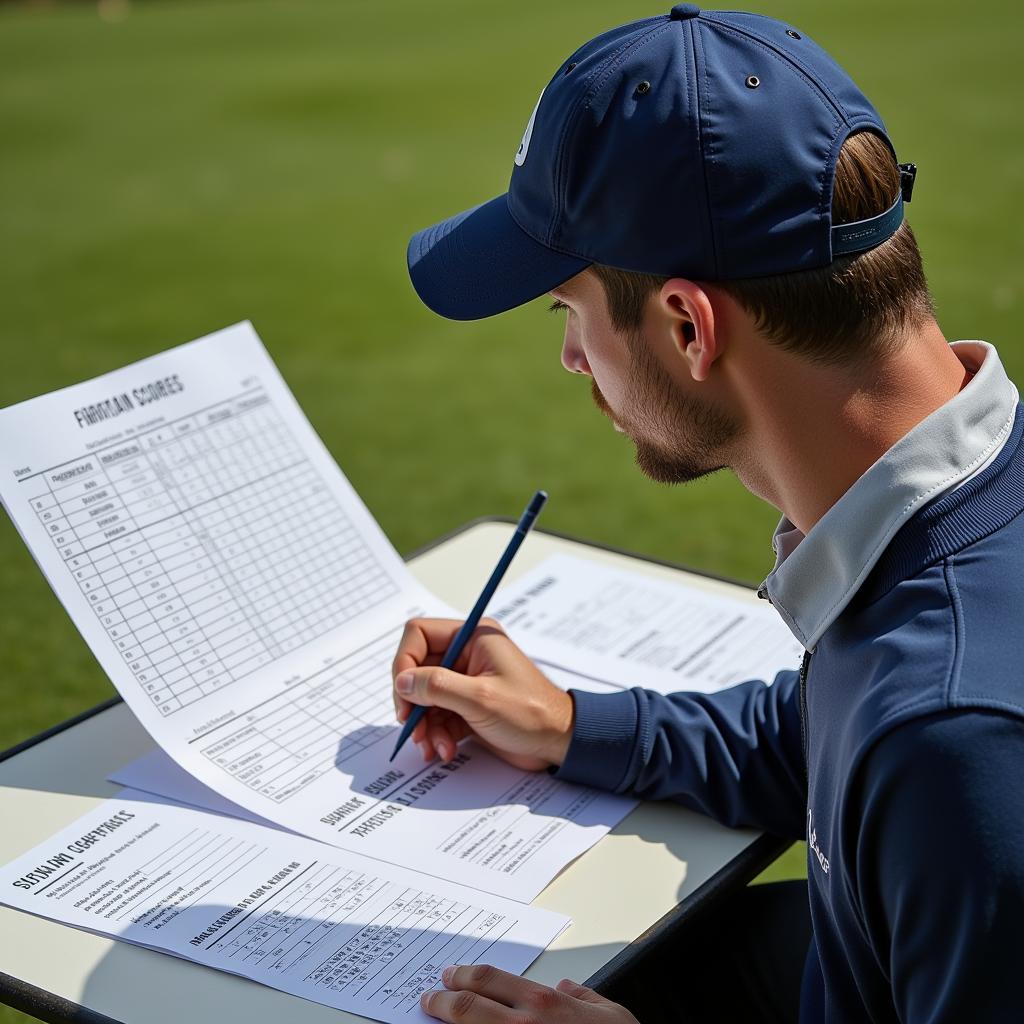 Golfer contemplating scorecard