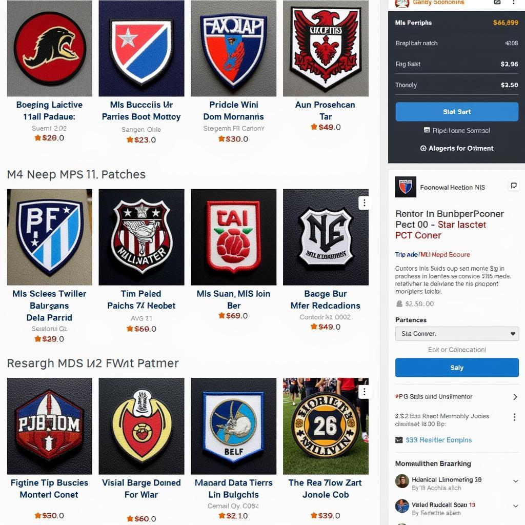 Screenshot of an online marketplace with MLS Next patches listed for sale