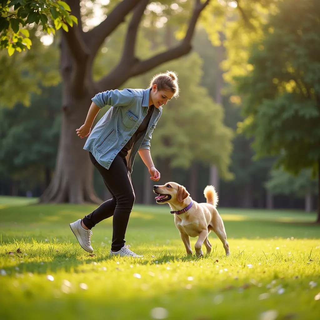 Owner Playing with Dog in Park