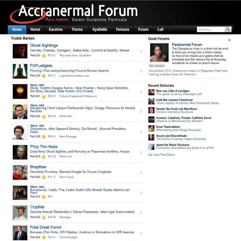 Paranormal forum homepage screenshot