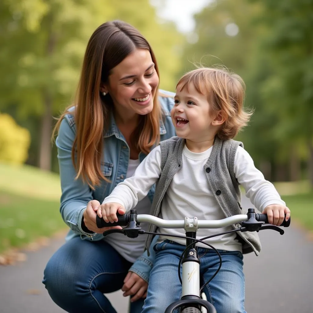 Parent Teaching Kid to Ride Bike