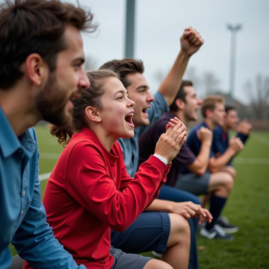 Parents enthusiastically cheering for their children's youth football team 