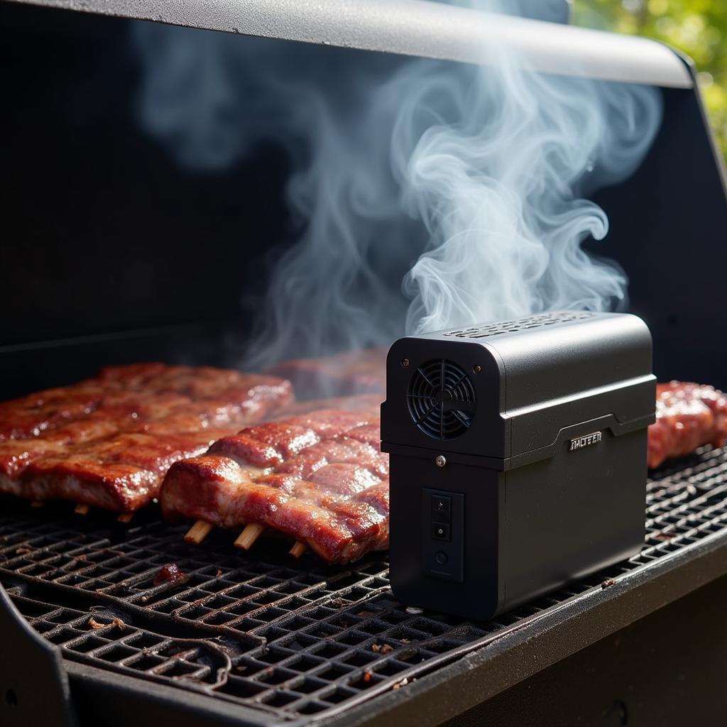 Pellet smoke generator infusing meat with smoky flavor