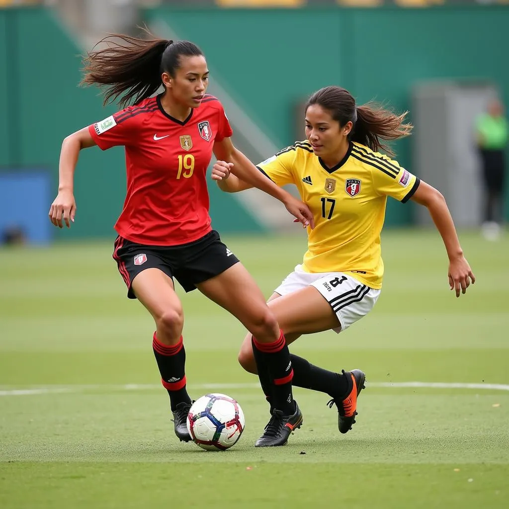 Penelope Pea dribbling past an opponent